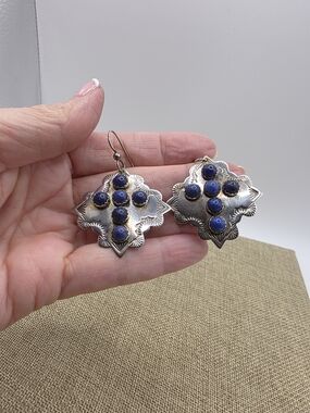 Vintage Joan Slifka Sterling-Style Dangle Earrings with Deep Blue Stone Clusters